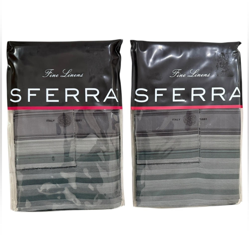 Rare NIP SFERRA DARIO 3325 Set of 2 Herringbone Charcoal King Shams 21x36” Italy